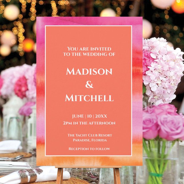 Invitation Garden Sunrise Pink Orange Aquarelle Mariage (Créateur téléchargé)