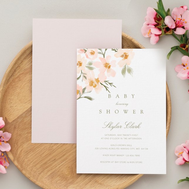 Invitation Gardenia Aquarelle Floral Blush Baby shower (Gardenia Watercolor Floral Blush Baby Shower Invitation)