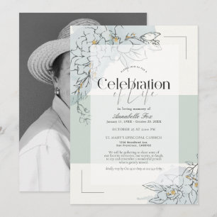 Invitation Gardenia Botanique Sage Green Funeral Memorial