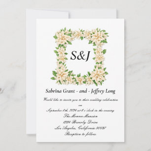 Invitation Gardenia Floral Monogramme Mariage