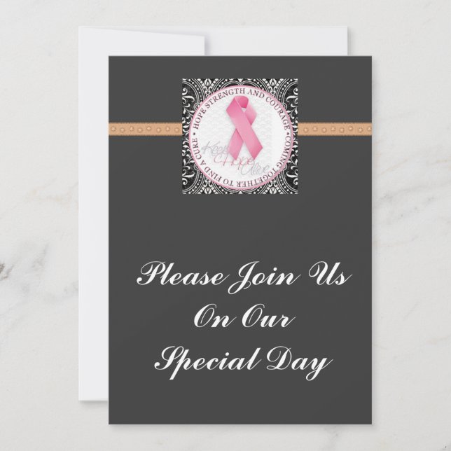 Invitation garder espoir vivant rose ruban cancer du sein (Devant)