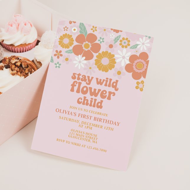 Invitation Garder Wild Flower Retro Fleur anniversaire (Créateur téléchargé)