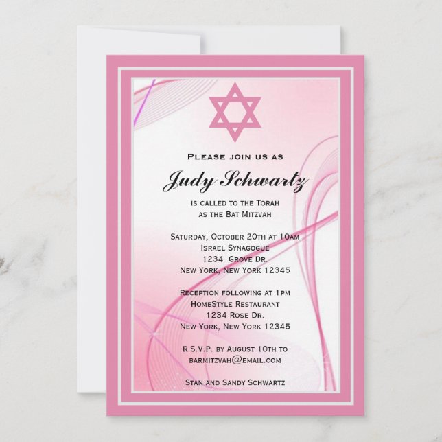 Invitation Gardez l'invitation calme de fille de bat mitzvah (Devant)