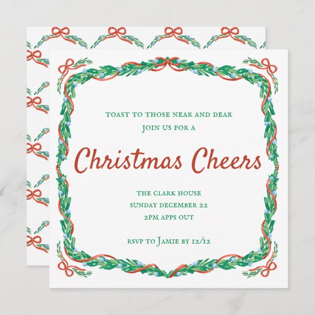 Invitation Garland et Bows Noël Soirée de Noël (Devant / Derrière)
