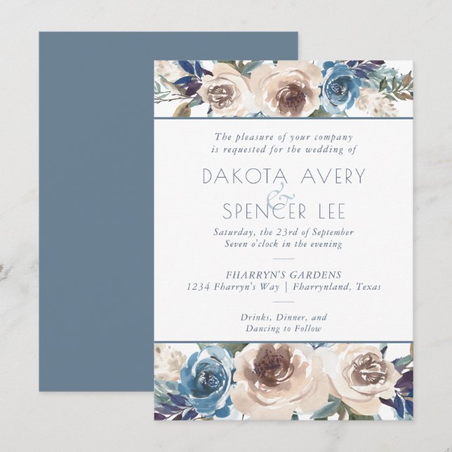 Invitation Garland floral bouché | Mariage Motif Pastel (Devant / Derrière)
