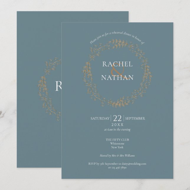 Invitation Garland floral moderne | Dîner de répétition (Devant / Derrière)