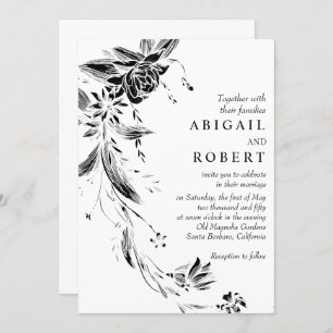 Invitation Garland floral noir et blanc Code QR mariage