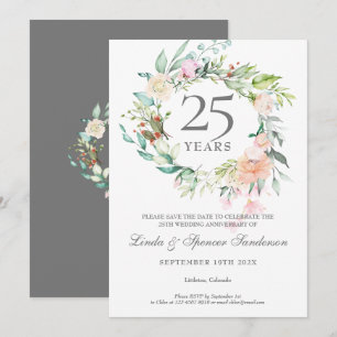 Invitation Garland rose 25e anniversaire Enregistrer la date