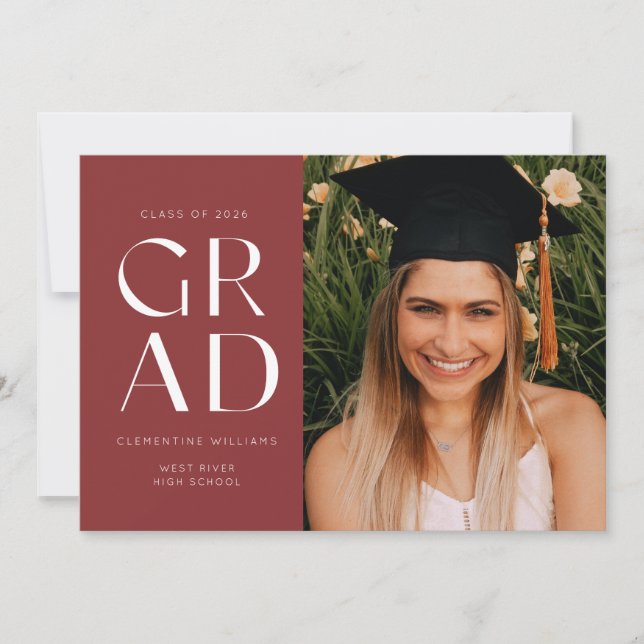 Invitation Garnet Grad Block Moderne Photo Graduation (Devant)