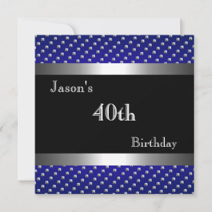 Invitation GARY - Bleu Noir Argent Studs 40e Anniversaire Man