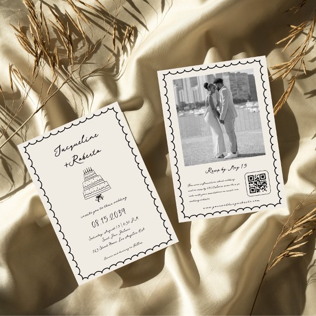 Invitation Gâteau à la main Gâteau Whimsical Retro Mariage Vi (Créateur téléchargé)