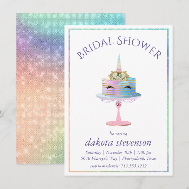 Invitation Gâteau à licorne magique | Douche aquarelle Imagin (Devant / Derrière)
