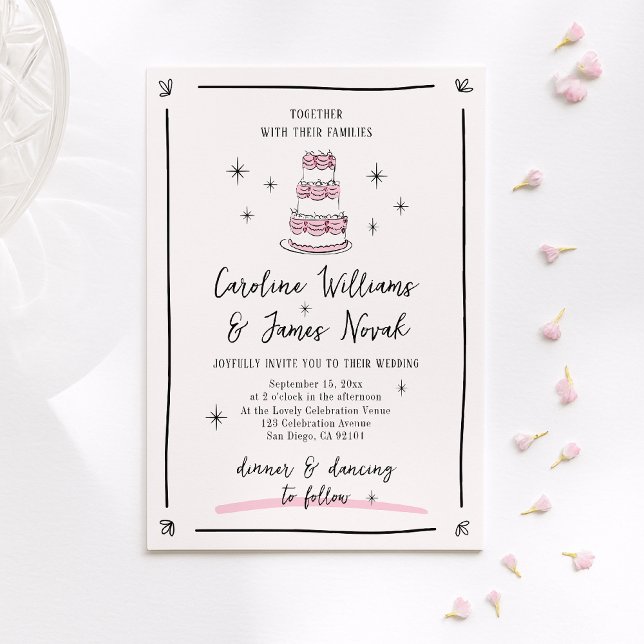 Invitation Gâteau à main blanche rose et écriture manuscrite (Créateur téléchargé)