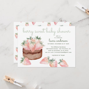 Invitation Gâteau aux fraises à l'aquarelle Baby Shower Berry