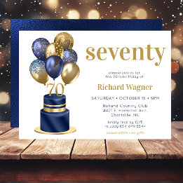 Invitation Gâteau avec ballons bleus pour 70e anniversaire