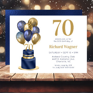 Invitation Gâteau avec ballons bleus pour 70e anniversaire