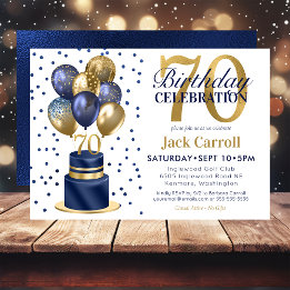 Invitation Gâteau avec ballons bleus pour 70e anniversaire
