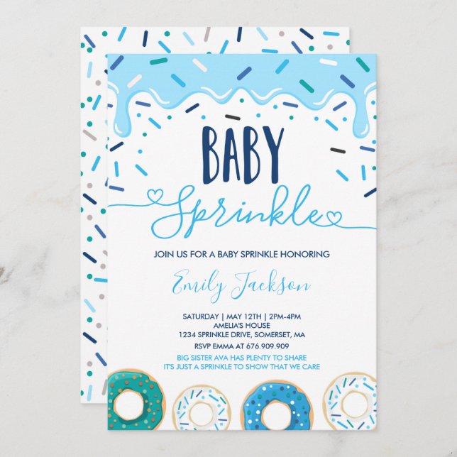 Invitation Gâteau Bébé Saupoudré D'Amour (Devant / Derrière)