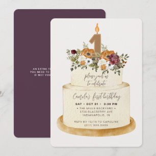 Invitation Gâteau Chic Violet Automne Premier Anniversaire