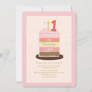 Invitation Gâteau coloré étincelant bébé tournant un annivers