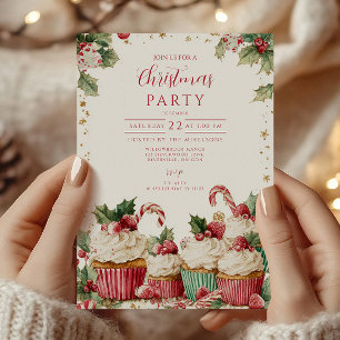 Invitation Gâteau Cupcake Festif à la Canne de Bonbon