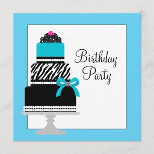 Invitation Gâteau Cupcake Fête d'anniversaire Zèbre Bleu sarc