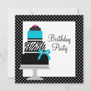 Invitation Gâteau Cupcake Fête d'anniversaire Zèbre Bleu sarc