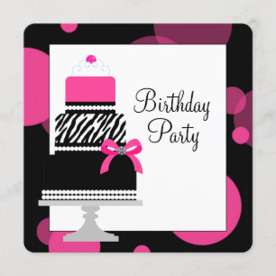 Invitation Gâteau Cupcake Fête d'anniversaire Zèbre Rose