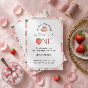 Invitation Gâteau Cupcake Fraise Très Sucré Premier Anniversa