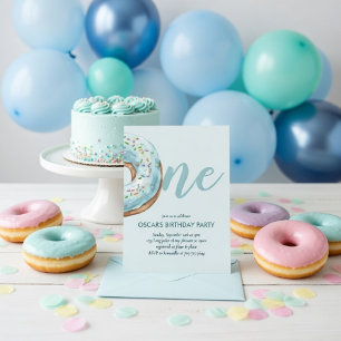 Invitation gâteau d'anniversaire 1 an Bleu Pastel 