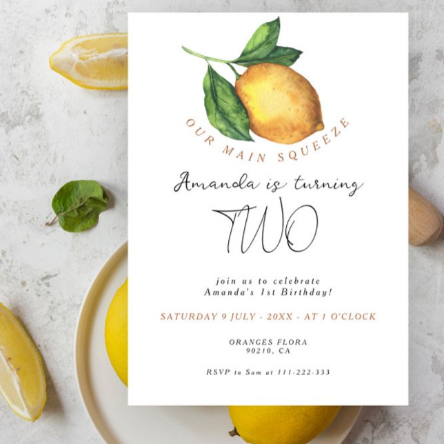 Invitation Gâteau d'anniversaire 2 ans citron agrume citronna (Créateur téléchargé)