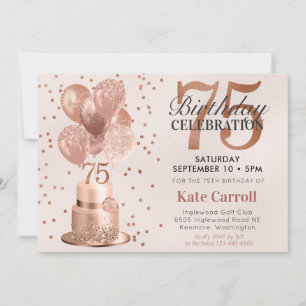 Invitation Gâteau d'anniversaire 75 ans en or rose