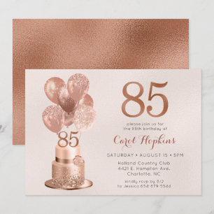 Invitation Gâteau d'anniversaire 85 ans or rose