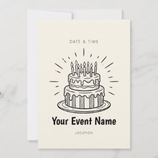 Invitation Gâteau d'anniversaire à étages en dessin au trait