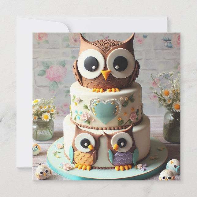 INVITATION GÂTEAU D'ANNIVERSAIRE À THÈME OWL WHIMSICAL (Devant)