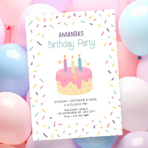 Invitation Gâteau d'anniversaire coloré amusant