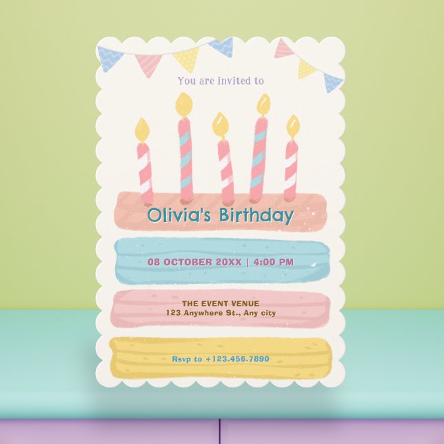 Invitation Gâteau d'anniversaire couleurs pastel (Créateur téléchargé)