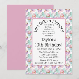 Invitation Gâteau d'anniversaire Cupcake Aquarelle Faisons un