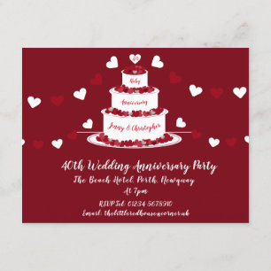 Invitation gâteau d'anniversaire de mariage de rubis 40 ans