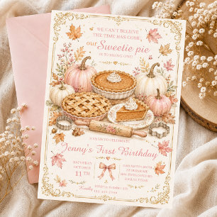 Invitation gâteau d'anniversaire de pumpkin pie rose sucrée