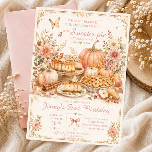 Invitation gâteau d'anniversaire de pumpkin pie rose sucrée