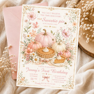 Invitation gâteau d'anniversaire de pumpkin rose sucrée tarte