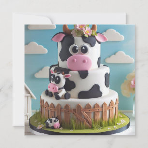 INVITATION GÂTEAU D'ANNIVERSAIRE DE VACHE COMIQUE
