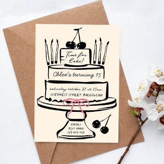 Invitation Gâteau d'anniversaire dessiné à la main Funky Part