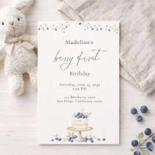 Invitation Gâteau d'anniversaire élégant à la myrtille pour p