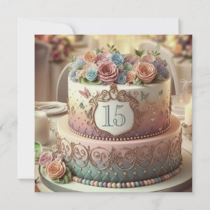 INVITATION GÂTEAU D'ANNIVERSAIRE FLEURIS COLORÉ ÉMODIFIABLE