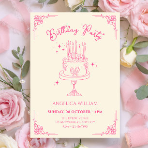 Invitation Gâteau d'anniversaire mignon rose