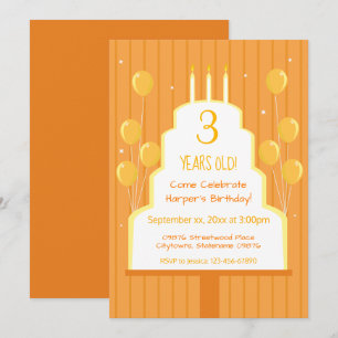 Invitation Gâteau d'anniversaire orange et ballons  Invitatio