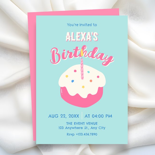 Invitation Gâteau d'anniversaire rose bleu (Créateur téléchargé)