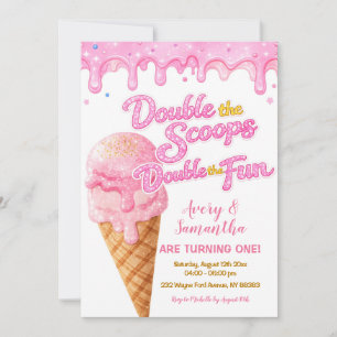 Invitation Gâteau d'anniversaire rose Double the Scoops Paill